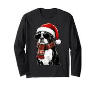 Boston Terrier Dog Bostie Santa Hat Plaid Sciarpa Occhiali da Sole Maglia a Manica