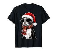 Boston Terrier Dog Bostie Santa Hat Plaid Sciarpa Occhiali da Sole Maglietta