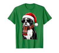 Boston Terrier Dog Bostie Santa Hat Plaid Sciarpa Occhiali da Sole Maglietta