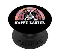 Boston Terrier Dog Easter Bunny Eggs Hunting Boho Rainbow PopSockets PopGrip Adesivo