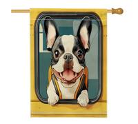 Boston Terrier Dog School Bus Front Yard Backyard Bandiere verticali per la casa 28 x 40 cm su entrambi i lati per esterni, divertente bandiera stampata per il rientro a scuola, decorazione per la