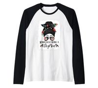 Boston Terrier Kinda Busy Being A Dog Mom Messy Bun Maglia con Maniche Raglan