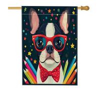 Boston Terrier - Matite per cani con bandiera della casa, 71 x 101 cm, double-face, decorazione per esterni, divertente per rientro a scuola, cuccioli, bandiera, casa, casa, classe di animali
