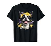 Boston Terrier Mom Dog Lover Festa della Mamma Retro Flower Maglietta