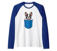 Boston Terrier Peeking Pocket Maglia con Maniche Raglan