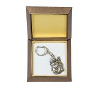 Boston Terrier - Portachiavi In Argento Con Cane In Una Scatola Regalo, H