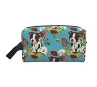 Boston Terrier Puppy Posie con fiori e api, organizer per cosmetici di grande capacità, borsa da viaggio per il trucco da donna