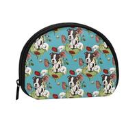 Boston Terrier Puppy Posie con fiori e api, piccola borsa porta-assorbenti per il trucco, portamonete per cosmetici da donna