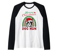 Boston Terrier Santa Dog Mom Boho Rainbow Christmas Xmas Maglia con Maniche Raglan