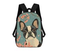 Boston Terrier with Cherry Blossoms Art Boston Terrier Art Zaino Scolastico Stampato in 3D Per Ragazzi, Zaini Da Viaggio Ad Alta Capacità, Borse Per Libri, Borsa Scolastica Per Ragazzi Mochila 17inch