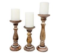 Boston Warehouse Portacandele in legno naturale, set da 3 pezzi, imbiancatura liscia