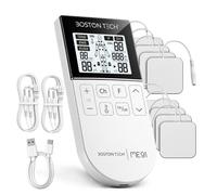 BostonTech Elettrostimolatore Muscolare TENS EMS Ricaricabile 5 in 1, RUSS, IF e DIY, 80 Programmi, 16 Livelli di Intensità, Doppio Canale, 8 Elettrodi, Timer, Recupero Muscolare