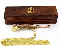 Bosun's pipe - Fischietto Boatswain in rame e ottone con catena e scatola di legno
