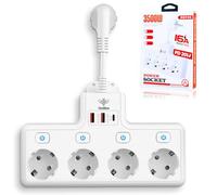 BOSYTRO 4 Fori Multipresa da Parete, Ciabatta Multipresa con USB, Ciabatta Elettrica con Interruttori Indipendenti con 2 prese USB e 1 porta Type-C (PD18-20W), Adatta per Casa, Ufficio, Max 3500W 16A