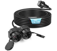 BOSYTRO Prolunga per cavo di alimentazione, presa esterna impermeabile con 2 prese e coperture antipolvere, prolunga per interni ed esterni, max 3500 W, 16 A, 250 V, IP44, cavo di alimentazione 3 m