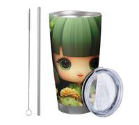 Botanica con coperchio e cannuccia, bella ragazza, cactus, pianta succulenta, bella pianta dei cartoni animati, verde e giallo, isoterma caldo e freddo, infrangibile, per viaggi, piscina, all'aperto