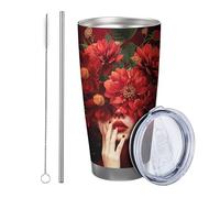 Botanica con coperchio e paglia tazza fiore divertente foglie carina ragazza carina bella artistica stella cielo rosso verde isotermico metallo può refrigeratore senza fuoriuscite all'aperto club