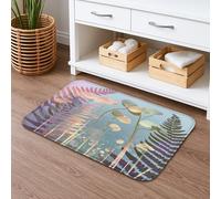 Botanical Art Tappetino da bagno ad asciugatura rapida, motivo felci e fiori, assorbente, antiscivolo, in memory foam, lavabile, per bagno, WC, decorativo, 40,6 x 182,8 cm