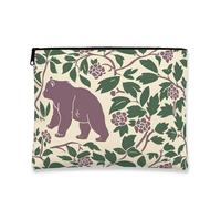 Botanical Bear, borsa da viaggio vintage floreale da donna, organizer portatile in tela con cerniera, borsa da toilette ispirata alla natura, Beige, 7x9 Inch, Orso