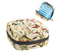 Botanical Butterflies Wildflowers - Borsa per assorbenti igienici, grande tasca mestruale con cerniera, per assorbenti mestruali, per ragazze e donne, multicolore, 4.7x6.6x6.6 in/12x17x17 cm