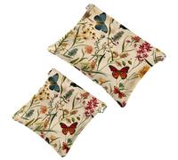 Botanical Butterflies Wildflowers - Trousse per cosmetici, impermeabile, senza cerniera, chiusura automatica, mini custodia portatile da viaggio per cuffie e gioielli, Multi, 7.1x5.8 inch/4.7x4.5 inch