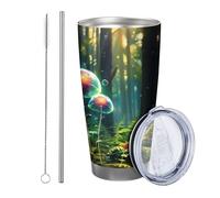 Botanical con coperchio Tumbler Set di 1 Paesaggio Foresta Natura Bella Glow Foglie Fungo Pianta Verde In Metallo Inox Caldo e Freddo No Spill Ufficio Outdoor Club Dormitorio Tazza Caffè Bere 590 ml