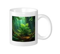 Botanical - Confezione da 1 tazza con stampa di natura, foresta, pianta estetica, belle foglie, albero, glitter, in ceramica, non versabile, per cucina, scuola, ufficio, dispensa, con manici, tazze da