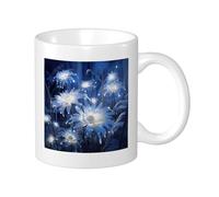 Botanical - Set di 1 tazza con stampa romantica, da sogno, bellissimo fiore fiorito, con glitter, pianta blu e bianca, in ceramica, collezione imperversabile, per soggiorno, laboratorio, esterno, con
