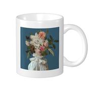 Botanical - Set di 1 tazza stampata bella ragazza in fiori con gonna estetica divertente in ceramica blu verde rosa riutilizzabile decorativa dispensa appartamento soggiorno tazze a fondo piatto 325