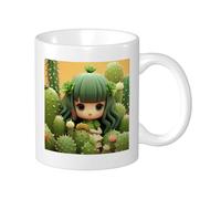 Botanical - Set di 1 tazza stampata carina Kawaii ragazza cactus succulenti bella pianta cartone animato verde giallo ceramica riutilizzabile decorativo appartamento soggiorno fondo piatto bevande