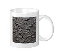 Botanical - Set di 1 tazza stampata vintage intagliata floreale e pianta alla moda grigio scuro in ceramica non rovesciabile, collezione ufficio, palestra, campeggio, camera da letto, con maniglie