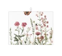 Botanical - Tappetino scolapiatti assorbente, con motivo a farfalla, per bancone della cucina, motivo floreale, foglie, caffè, scolapiatti con anello per appenderlo, 45,7 x 61 cm