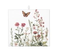 Botanical - Tappetino scolapiatti assorbente, con motivo a farfalla, per bancone della cucina, motivo floreale, foglie, caffè, scolapiatti con anello per appenderlo, 40,6 x 45,7 cm