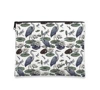 Botanical - Trousse da viaggio vintage con aironi e ninfee, borsa da viaggio per donne, organizer portatile in tela con cerniera, borsa da toilette primaverile per la cura della pelle, 17,8 x 22,9 cm