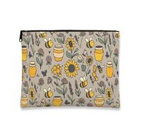 Botanical - Trousse da viaggio vintage con girasole, ape, miele, ape, borsa da viaggio per donne, piccola borsa portatile in tela con cerniera, borsa da toilette primaverile per la cura della pelle
