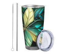 Botanical Tumbler Confezione da 1 Astratto Boemia Foglie Artistiche Disegni Estetici Verde Giallo Polvere Verniciato Caldo E Freddo No Spill Scuola College Asilo All'aperto Con Coperchio Tazza da 590