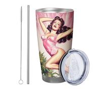 Botanical Tumbler - Confezione da 1 bicchiere sexy con foglie di piante divertenti con fiori estetici rosa verde in metallo riutilizzabile, senza fuoriuscite, infrangibile, per cortile, picnic