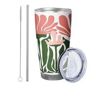 Botanical Tumbler Confezione da 1 Boemia Bella Astratto Fiore Grafica Pianta Foglie Estetico Rosa Verde In Acciaio Lattina Raffreddatore Infrangibile Viaggio Piscina All'aperto Con Coperchio Tazza 590