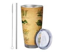 Botanical Tumbler Set Di 1 Grafico Vintage Pianta Fiore Istruzione Identificazione Poster giallo verde Metallo Riutilizzabile No Spill Infrangibile Yard Outdoor Picnic Palestra con cannuccia Bevande