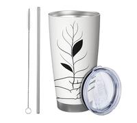 Botanical Tumbler Set Di 1 Pittura A Mano Bella Estetica Artistica Pianta Foglie Bianco Nero Acciaio Riutilizzabile No Spill Infrangibile Viaggio Piscina All'aperto Con Coperchio Tazza 590 ml