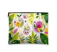 Botanical Vibrant Makeup Bag, Borsa da viaggio colorata floreale per donne, piccola borsa portatile in tela con cerniera, borsa da toilette primaverile per la cura della pelle, Verde, 7x9 Inch