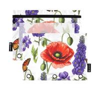 Botanical Wildflowers - Astuccio per 3 raccoglitori ad anelli, con cerniera, per la scuola, con tasche trasparenti, 24,9 x 18 cm, confezione da 2