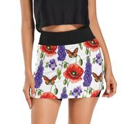 Botanical Wildflowers Red Poppies Gonna da tennis da donna, gonna atletica con tasche, gonne da donna autunnali, Fiori di campo botanici papaveri rossi, M