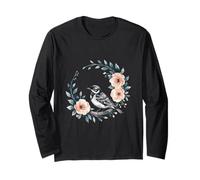 Botanico Bianco e Nero Uccello Uccello Natura Arte Maglia a Manica
