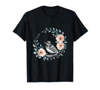 Botanico Bianco e Nero Uccello Uccello Natura Arte Maglietta