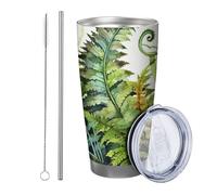 Botanico con coperchio bicchiere Set di 1 Acquerello Botanica Pianta Cottage Foglie Bellezza Disegni Bella verde In Metallo Inox Caldo e Freddo No Spill Ufficio Outdoor Club Dormitorio Caffè bere