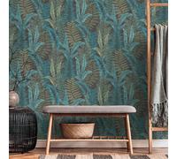Felce Foglie Carta da Parati AS Creation 39347-3 Verde Blu Botanico Trama Vinile