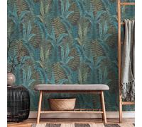 Felce Foglie Carta da Parati AS Creation 39347-3 Verde Blu Botanico Trama Vinile