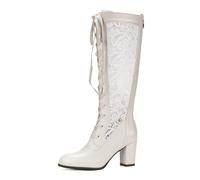 Botas de otoño cálidas y redondas con punta larga y suela recta y gruesa para mujer (White, 40)