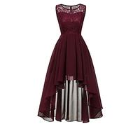 BOTCAM Abito da donna in pizzo, elegante, per feste, da cocktail, in chiffon, con scollo a V, senza maniche, maxi abito da sera, da damigella d'onore